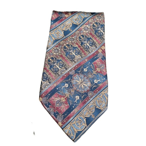 Vtg Mallory & Church Necktie  Blue Geometric 100% Silk Tie Made in USA - Picture 2 of 6